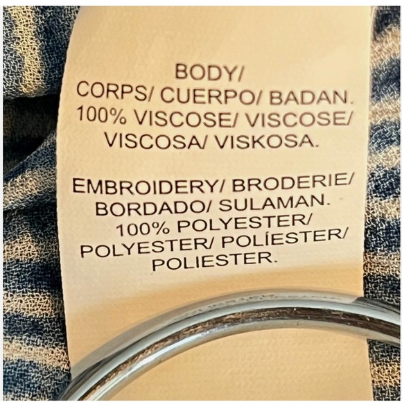 Lucky Brand Blue Embroidered Babydoll Top Boho Peasant Tunic XL - Picture 7 of 8